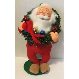 Vintage Annalee Mobilitee Large Santa  Christmas Wreath and Slippers 2002 18"